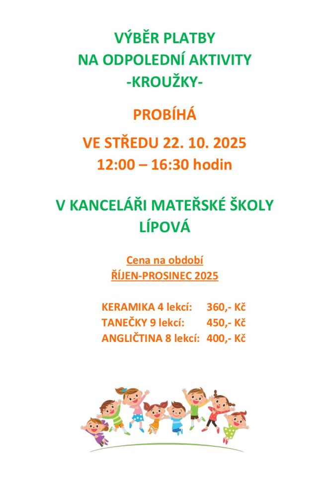 Výběr plateb za odpolední kroužky